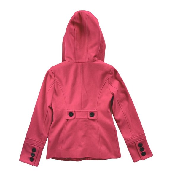Guess Womens Hooded Lined Wool Blend Coat Zip/Toggle Close Fuchsia Size XS NWOT - Picture 2 of 5